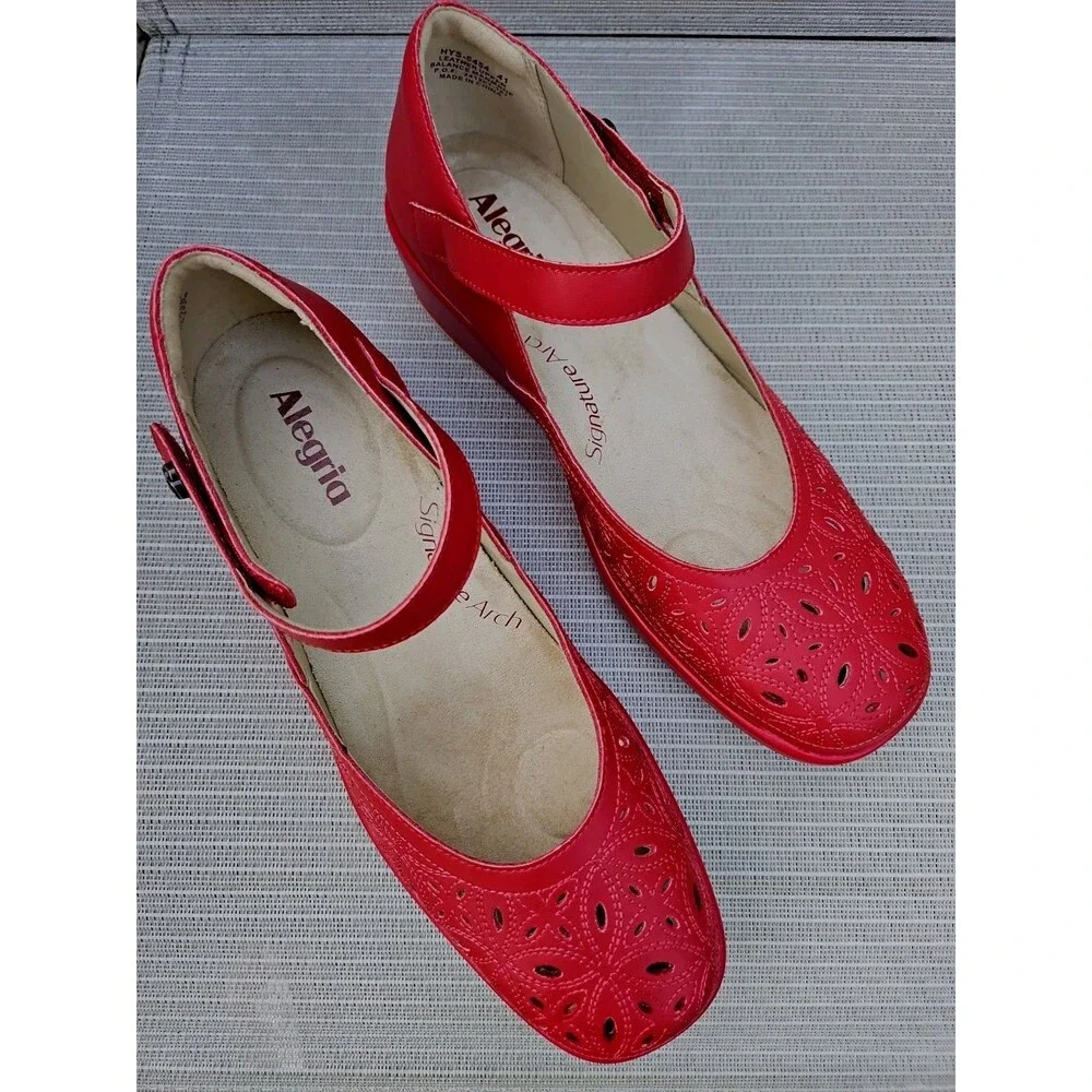 Alegria Hayes Ruby Breeze Mary Jane Leather Wedge Shoes Sz 41  US 10.5-11 NEW